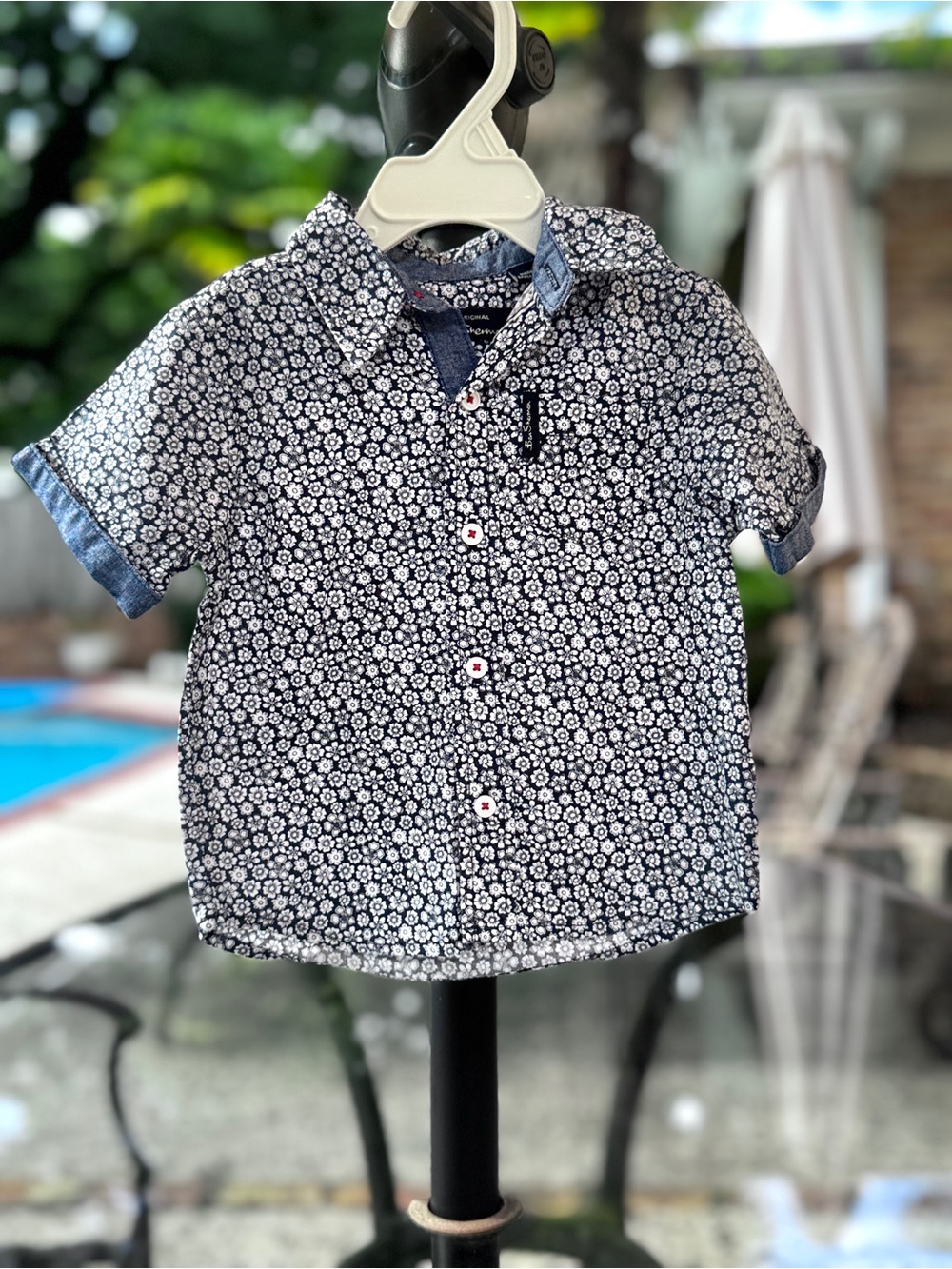 Ben Sherman Navy and White Boy’s Floral Short-Sleeve Button-Down, 18M